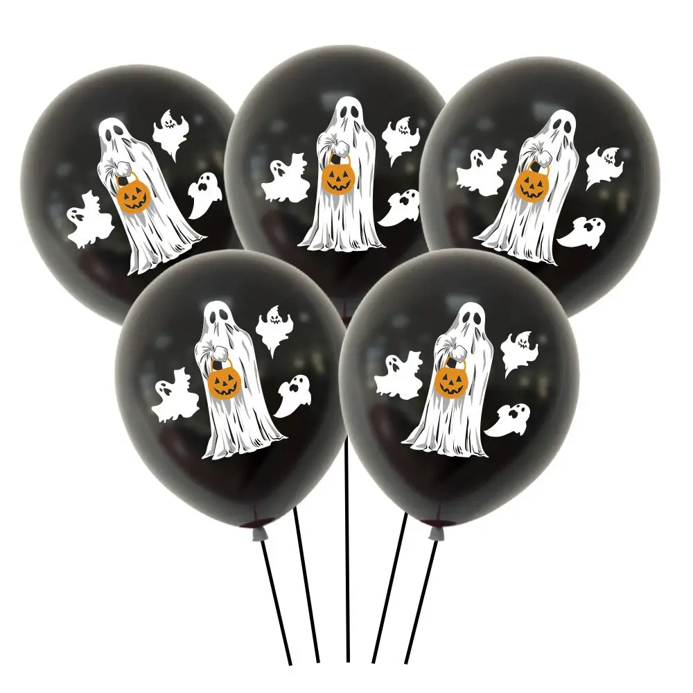 

100pcs 12inch Black Ghost Printed Latex Balloons Scary Happy Halloween Horror Theme Birthday Party Decorations Kids Air Baloons