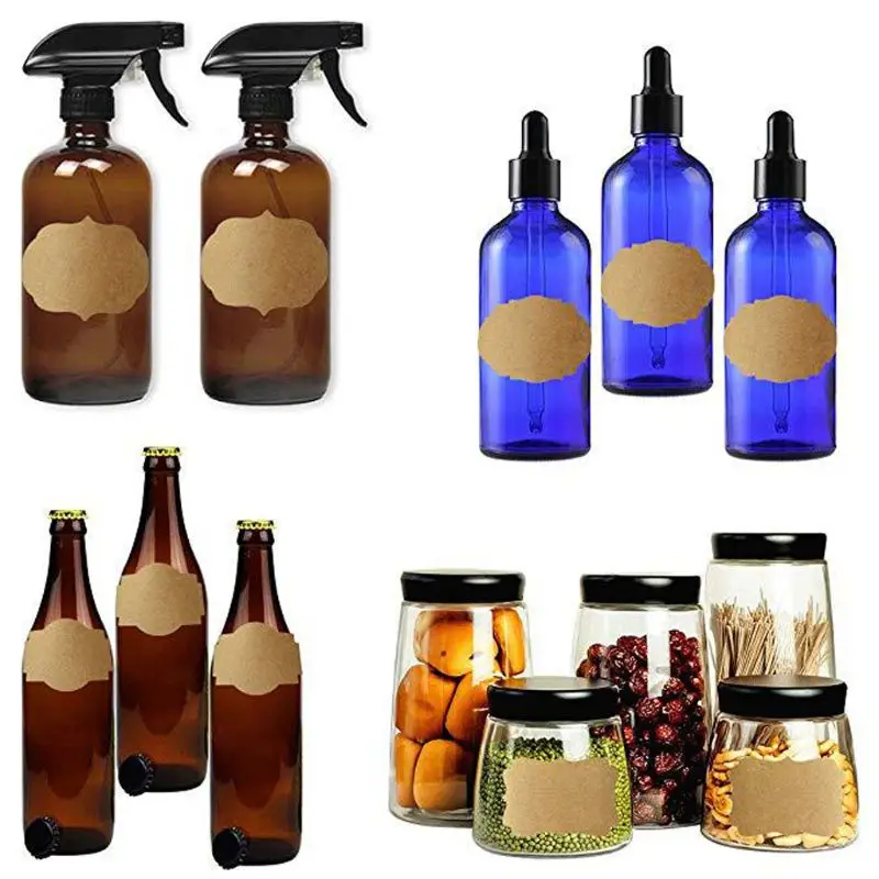 

300pcs Mason Jar Glass Bottle Adhesive Labels Blank Natural Kraft Sealing Sticker For Cake Baking Packing Christmas Gift Tag DIY