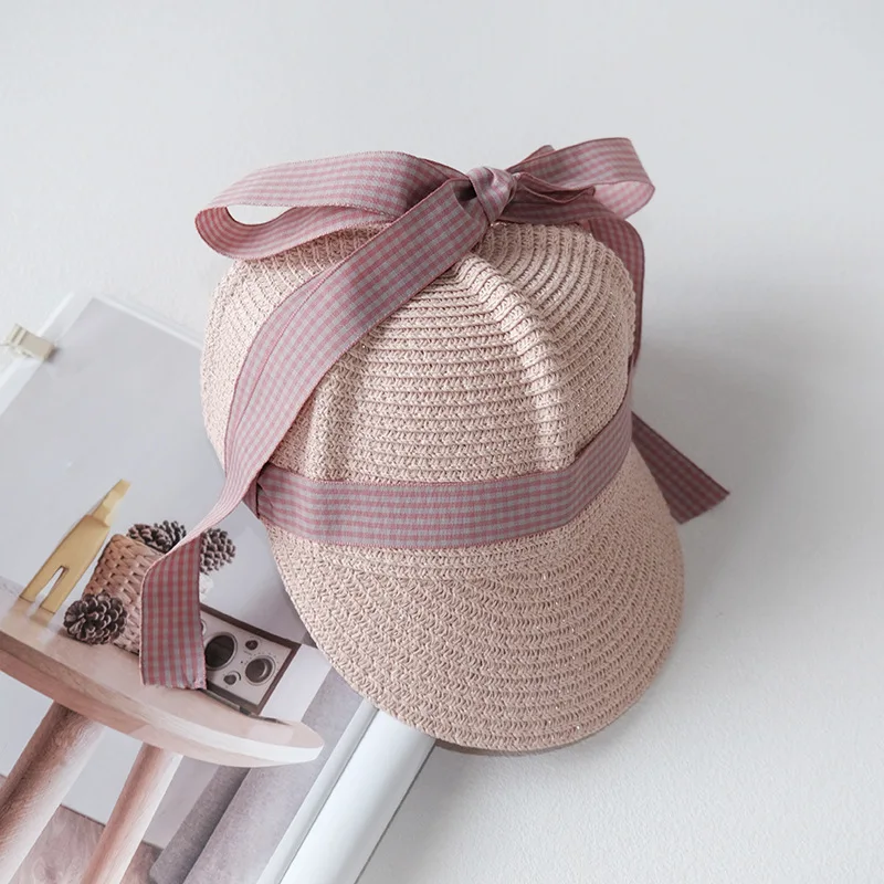 Детская соломенная Кепка милая летняя бейсболка с бантом на завязках уличная