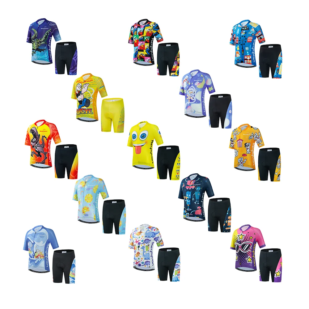 KEYIYUAN Summer Kids Cycling Jersey Set Short Sleeve MTB Clothing Child Bicycle Cycle Wear Suit Mountain Bike Clothes