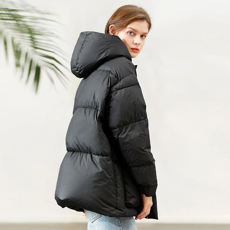 Женский пуховик на 90% белом утином пуху теплая свободная парка молнии с капюшоном