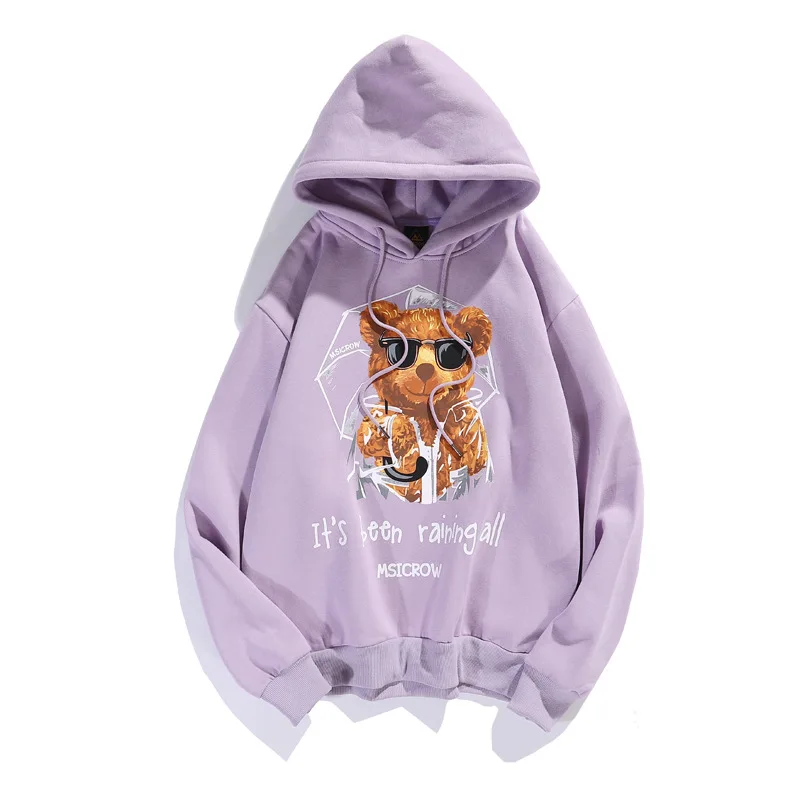 

Dropshipping Fashion Clothes Cartoon Hip Hop Bear Print Hooded Sweatshirts Men Women Autumn Winter Warm Fleece Pullove Hoodies