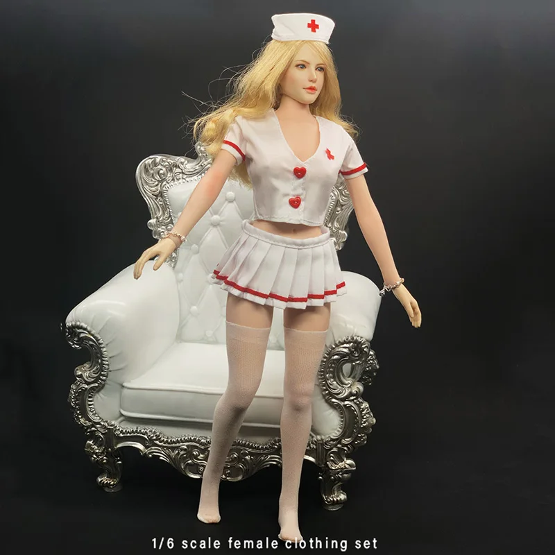 Женская Сексуальная рубашка униформа для медсестры в масштабе 1/6 с шляпой топом