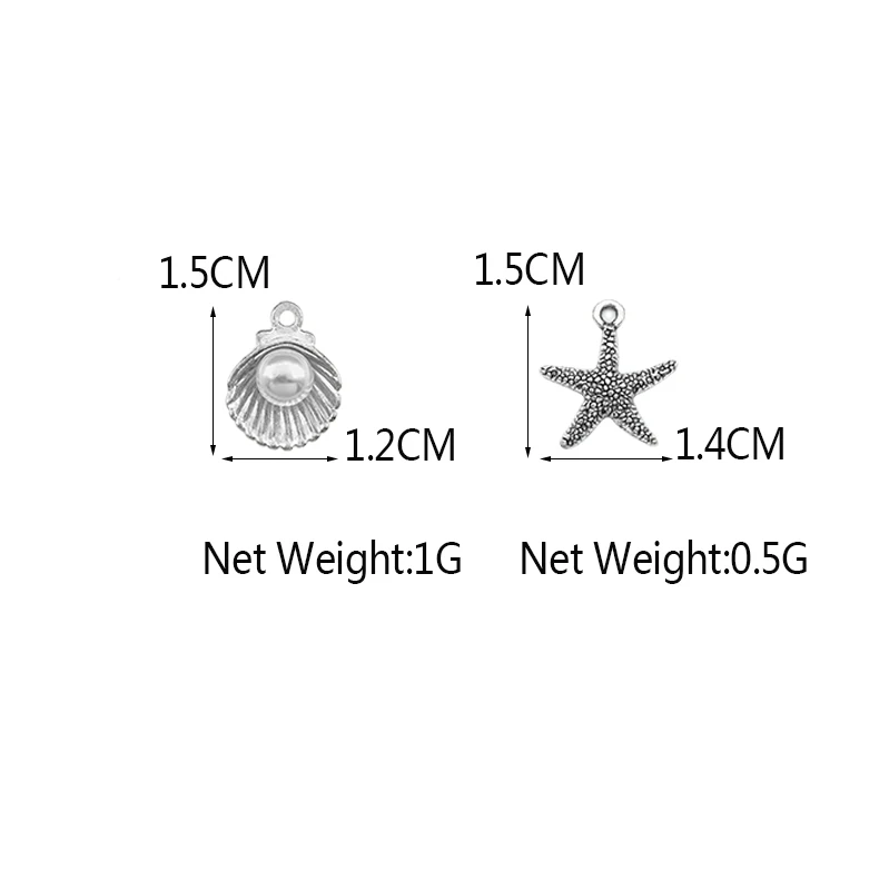 

10Pcs/lot Charms Shell Pearl Starfish Silver Mixed Pendant Accessories Wholesale For DIY Jewelry Making Earring Necklace Carfts
