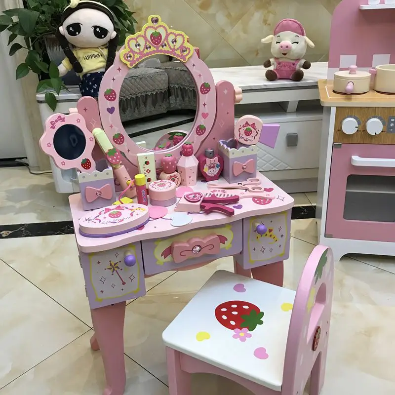 Подарок для девочек 3-9 лет, игрушки для девочек, имитация деревянного туалетного столика, туалетный столик для маленьких девочек, детские игрушки для ролевых игр