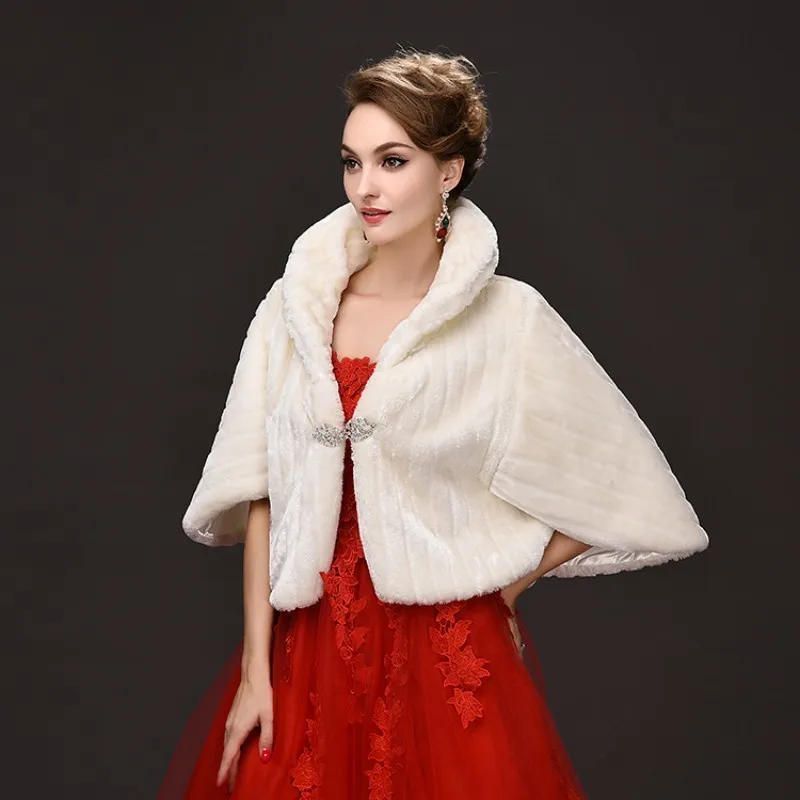 Зимняя Свадебная теплая белая накидка с кристаллами и пряжкой для девушек