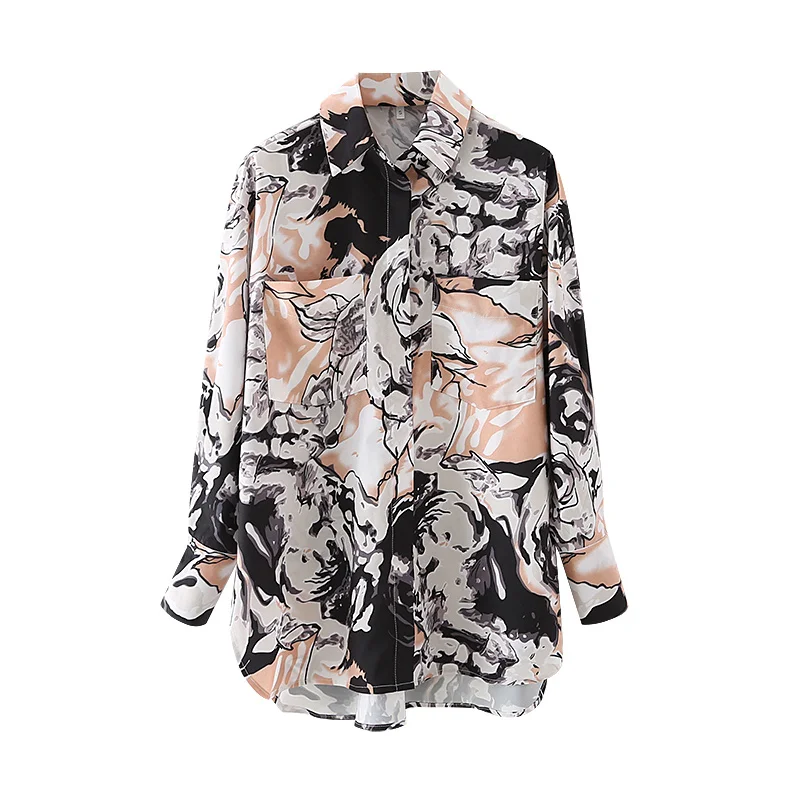 

Vintage chic fashion casual blouse for lady Elegant lapel long sleeve shirt women Summer 2021 streetwear print female tops