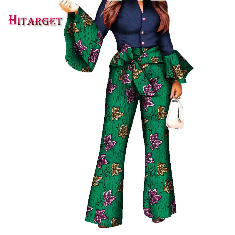 Комплект женских брюк с Африканским принтом комбинезон V образным вырезом