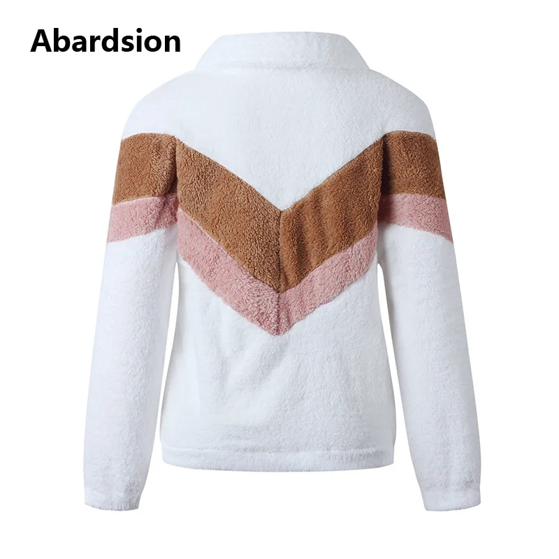 Abardsion/осень-зима, теплые меховые толстовки, верхняя одежда, Женский пуловер, Повседневный, пэчворк, на молнии, с длинными рукавами, плюшевая Толстовка