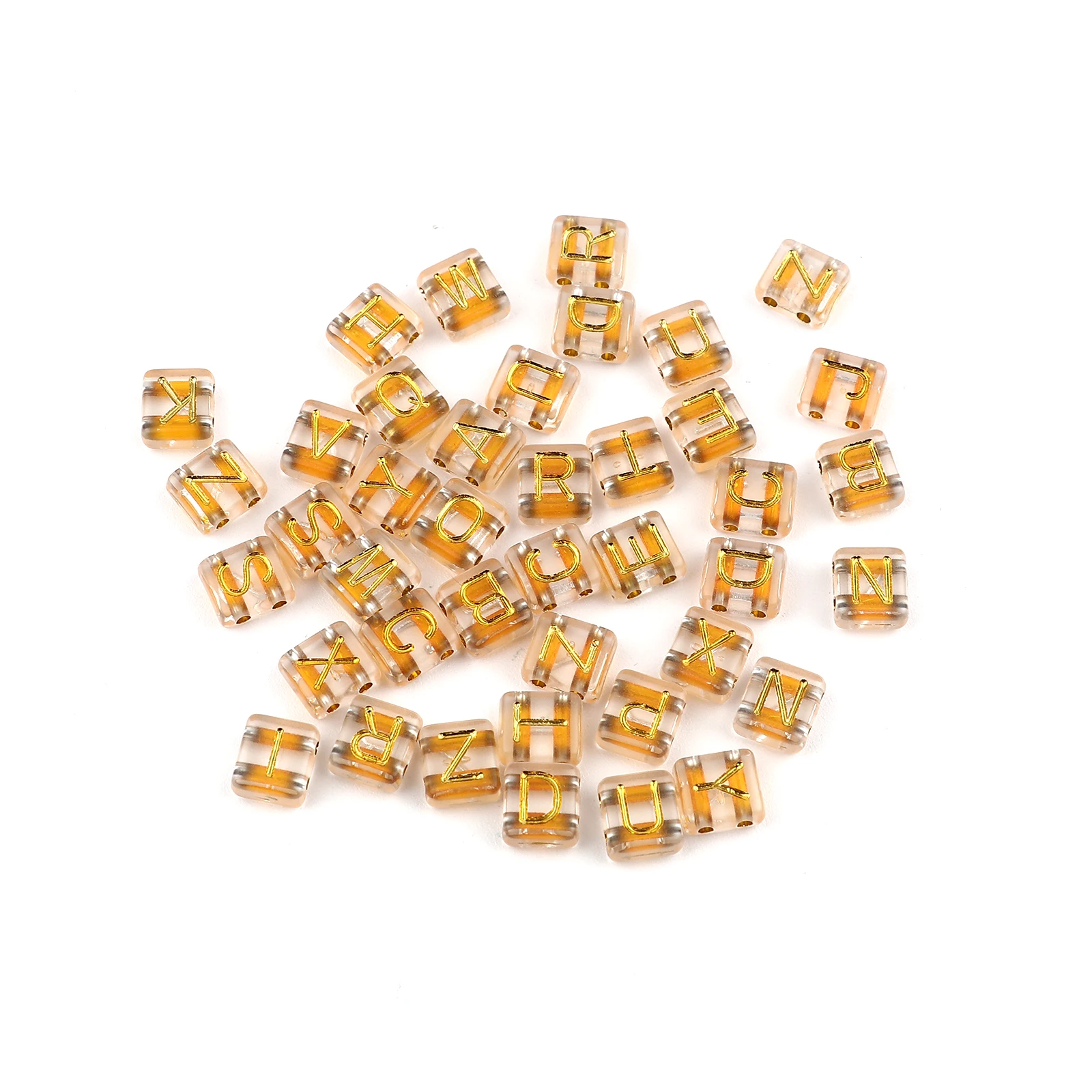 

8mmx8mm Acrylic Beads Two Holes Square Golden Capital Letter Pattern Loose Beads DIY Making Bracelets Women Party Jewelry,300PCs