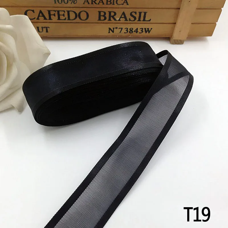 T19 black 5 м 25 мм лента из органзы ручной работы сделай сам лук Ремесло свадебный торт карты подарочная упаковка Рождественское украшение дерево орнамент атласная лента - Цвет: T19 black