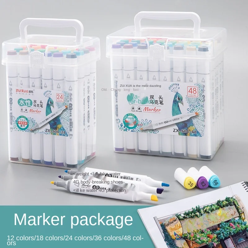 

Double Head Marker Washable Art Graffiti Pen Water Marker 24 or 48 Color Suit Painting Marker Acrylic Refills Painting Supplies