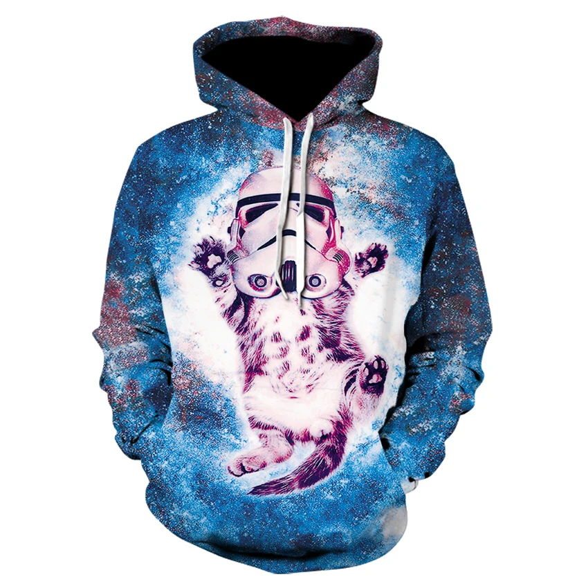 Толстовка с капюшоном для мужчин и женщин трендовый свитшот забавным котом 3D