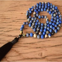 6mm 108 beads lapis lazuli gemstone mala necklace tassel yoga energy inspiration calming national style taseel thanksgiving day
