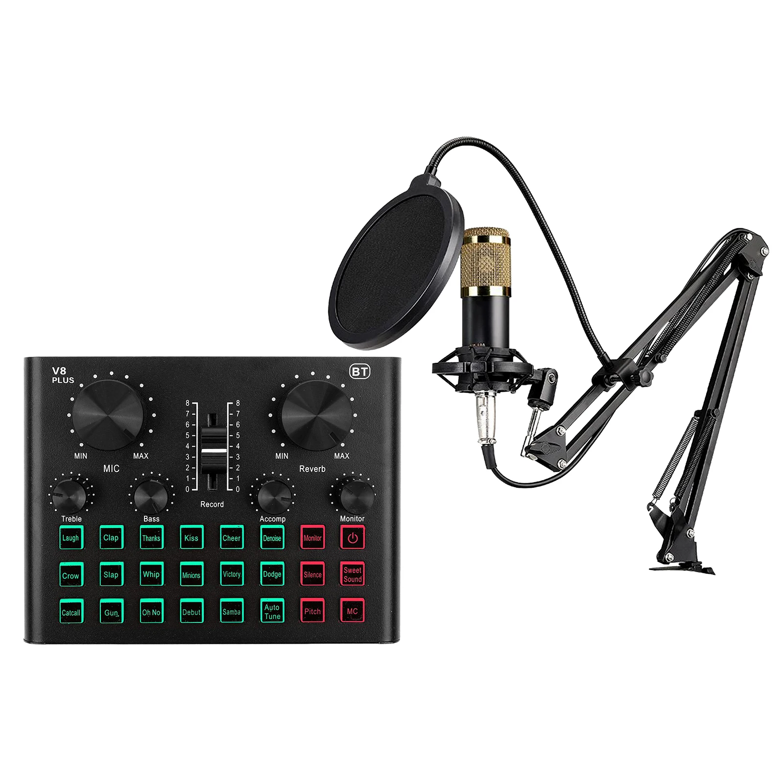 

Sound Card & Microphone Set V8 Plus Soundcard BM800 Condenser Microphone for Live Broadcasting Recording Karaoke