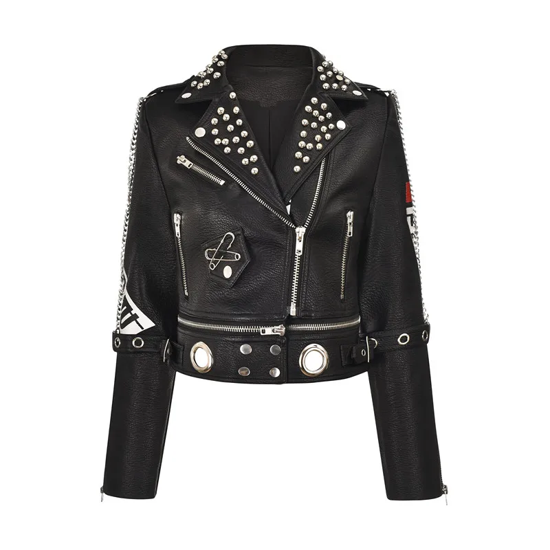 

Men and women winter 2021 new heavy industry rivet fashion punk jacket short slim locomotive leather pu women