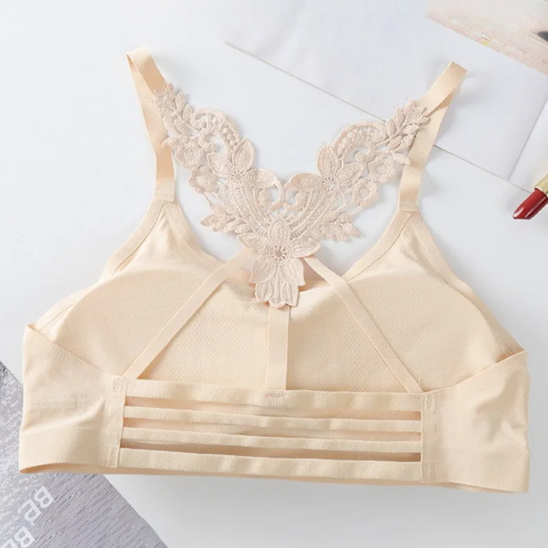 

2021 New Women's Underwear Sexy Backless Bra Tank Beach Crossover Design Female Bra Halter Top with Thin Straps for Sports