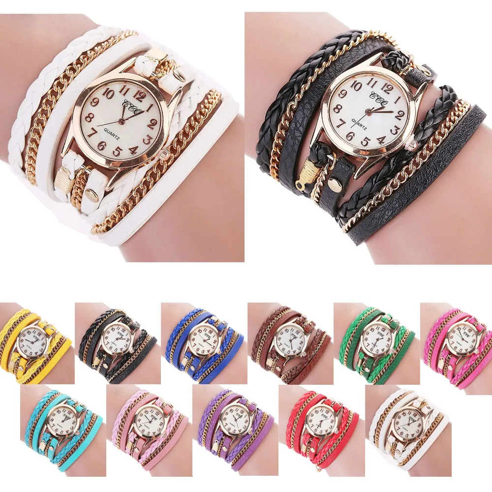 

Ladies Belt Woven Lanyard Loop Bracelet Watch Retro Casual Solid Color Leather Disc Quartz Ladies Watch gift 50*