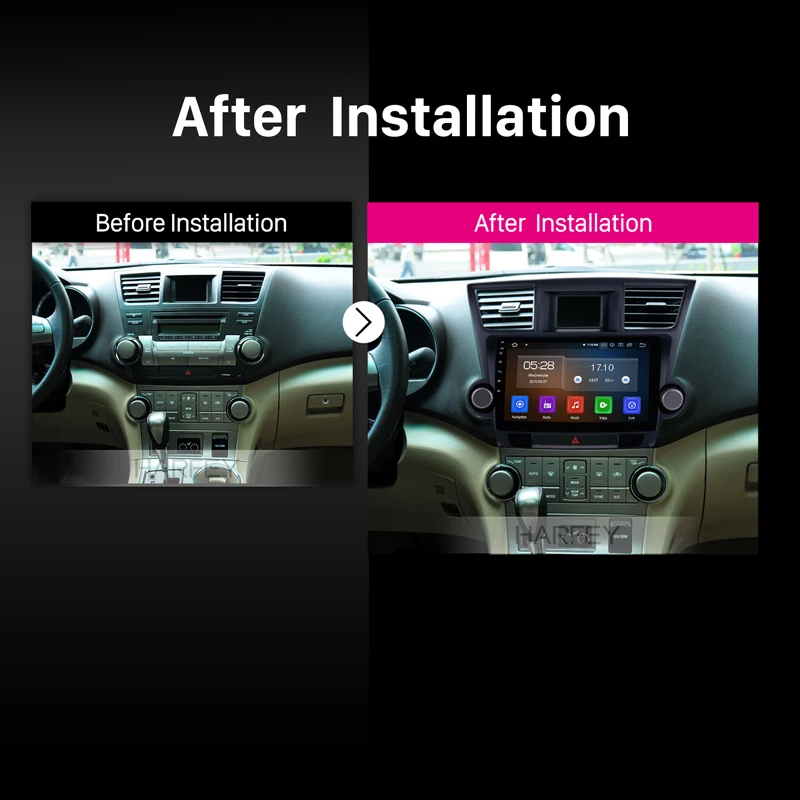 Головное устройство Harfey Android 10 0 4 + 64 Гб 1 ''GPS для 2009-2014 Toyota Highlander 1Din 1080P