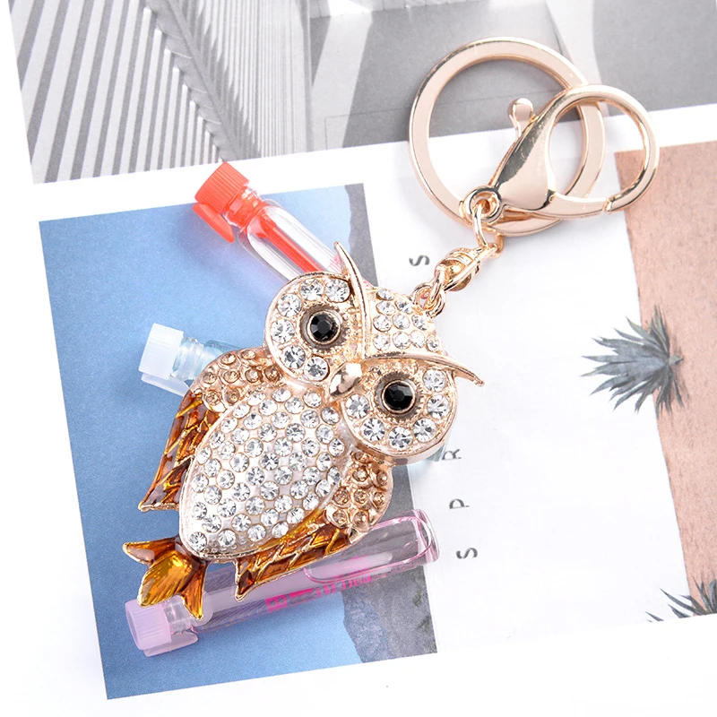 

12 Colors Shiny Owl Key Chain Creative Charm Cute Candy Rhinestone Decoration Car Pendant Jewelry Gift
