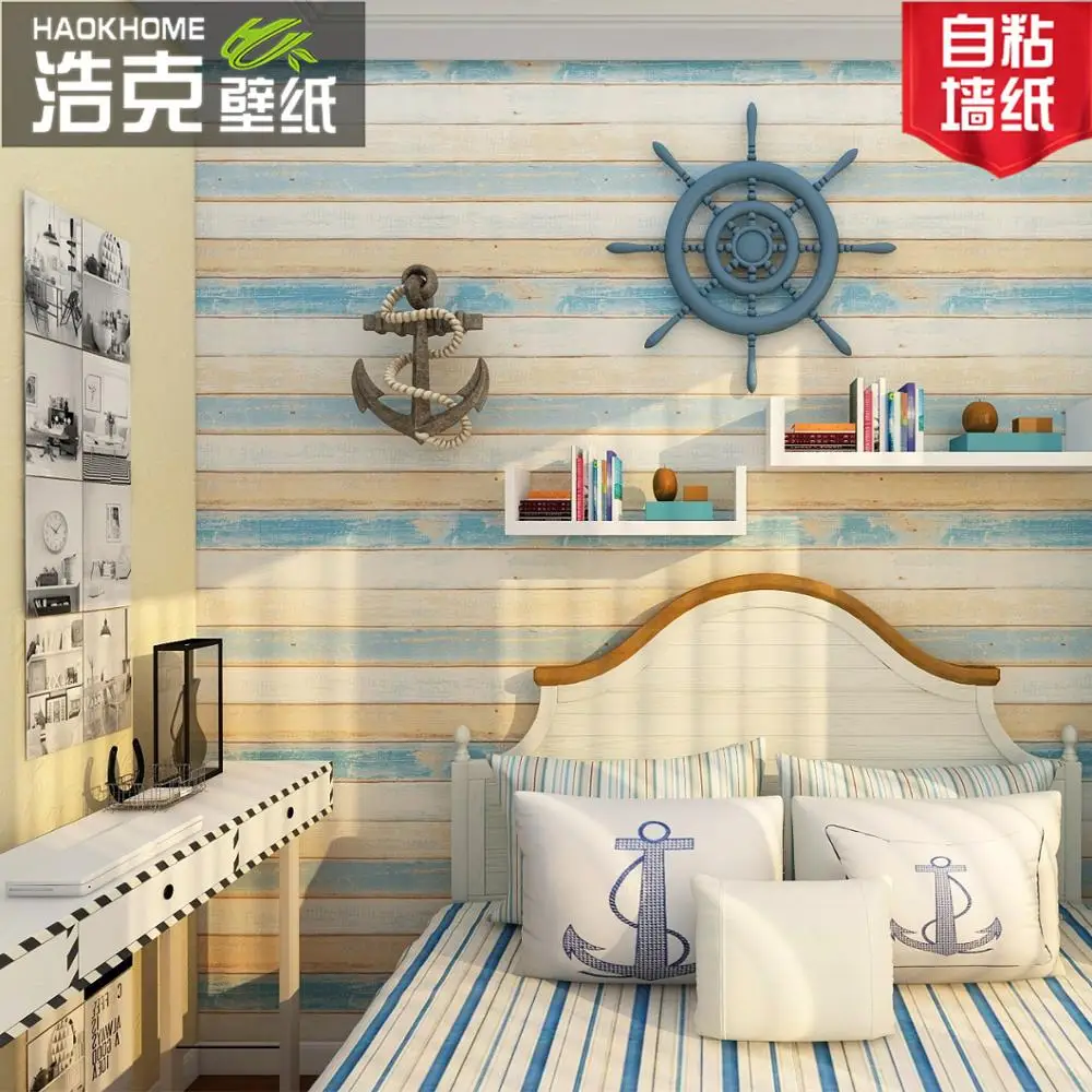 

Mediterranean wood grain paper waterproof PVC wallpaper post-it background wall