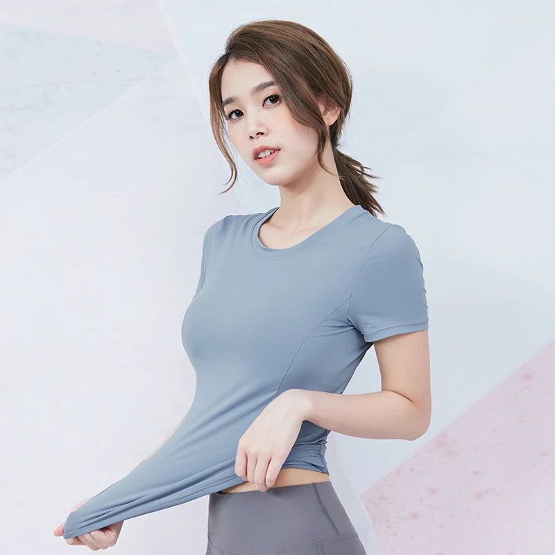 

Vansydical Slim Yoga Tops Women Quick Dry T-shirts Short Sleeve Summer Fitness Running Sports Shirts
