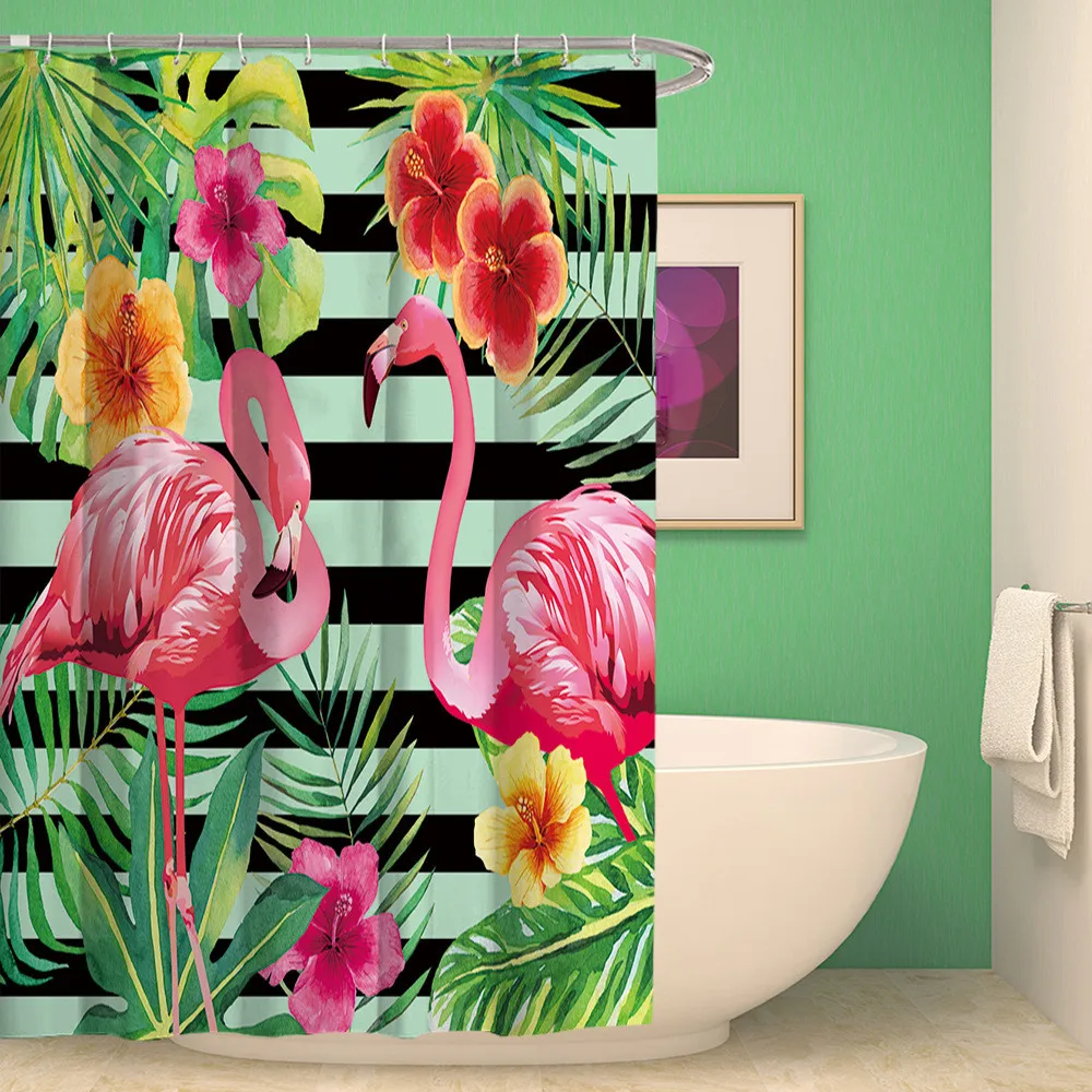 

Шторка для душа из полиэстера, моющаяся цветная занавеска для ванной комнаты с рисунком фламинго, собаки, бегемота, кота, розового цвета