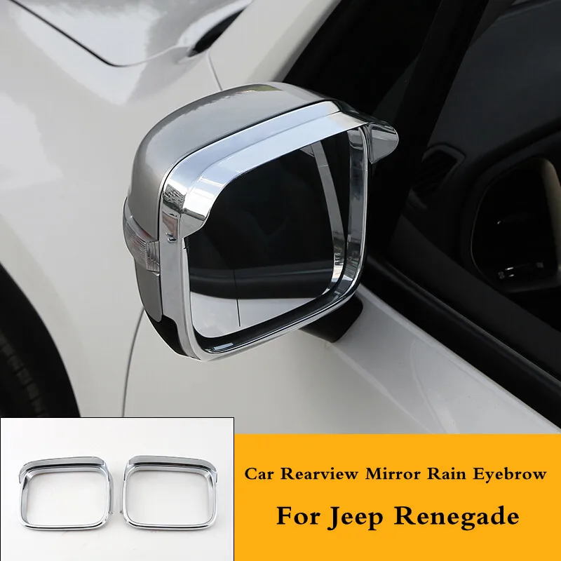 

2015 2016 2017 For Jeep Renegade ABS Chrome Car Rearview Mirror Rain Eyebrow Panel Cover Trim Shell Car Sticker Accessories 2pcs