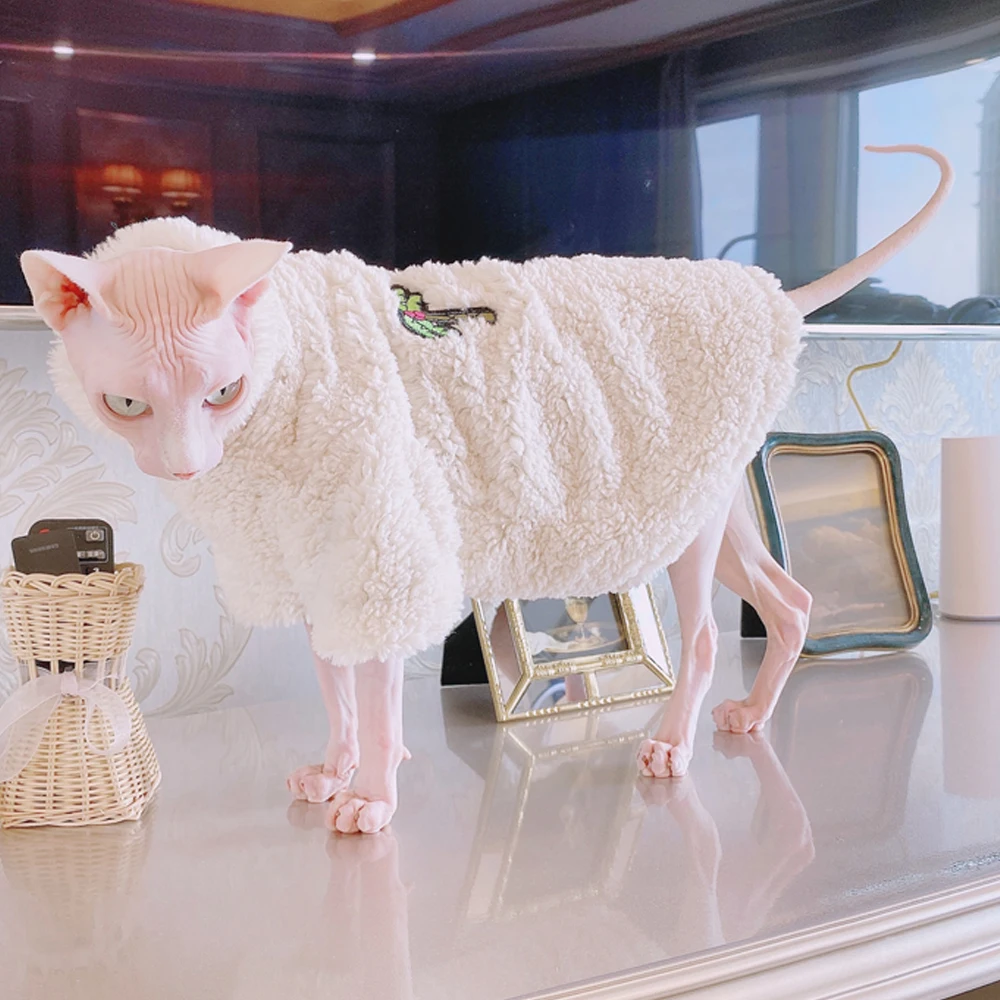 

Hairless Cat Kleding Sphinx Devon Rode Brief Herfst Winter Warm Lam Jas