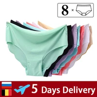 8pcslot women panties sexy underwear seamless briefs set ice silk panties solid underpants ultra thin lingerie comfort pants