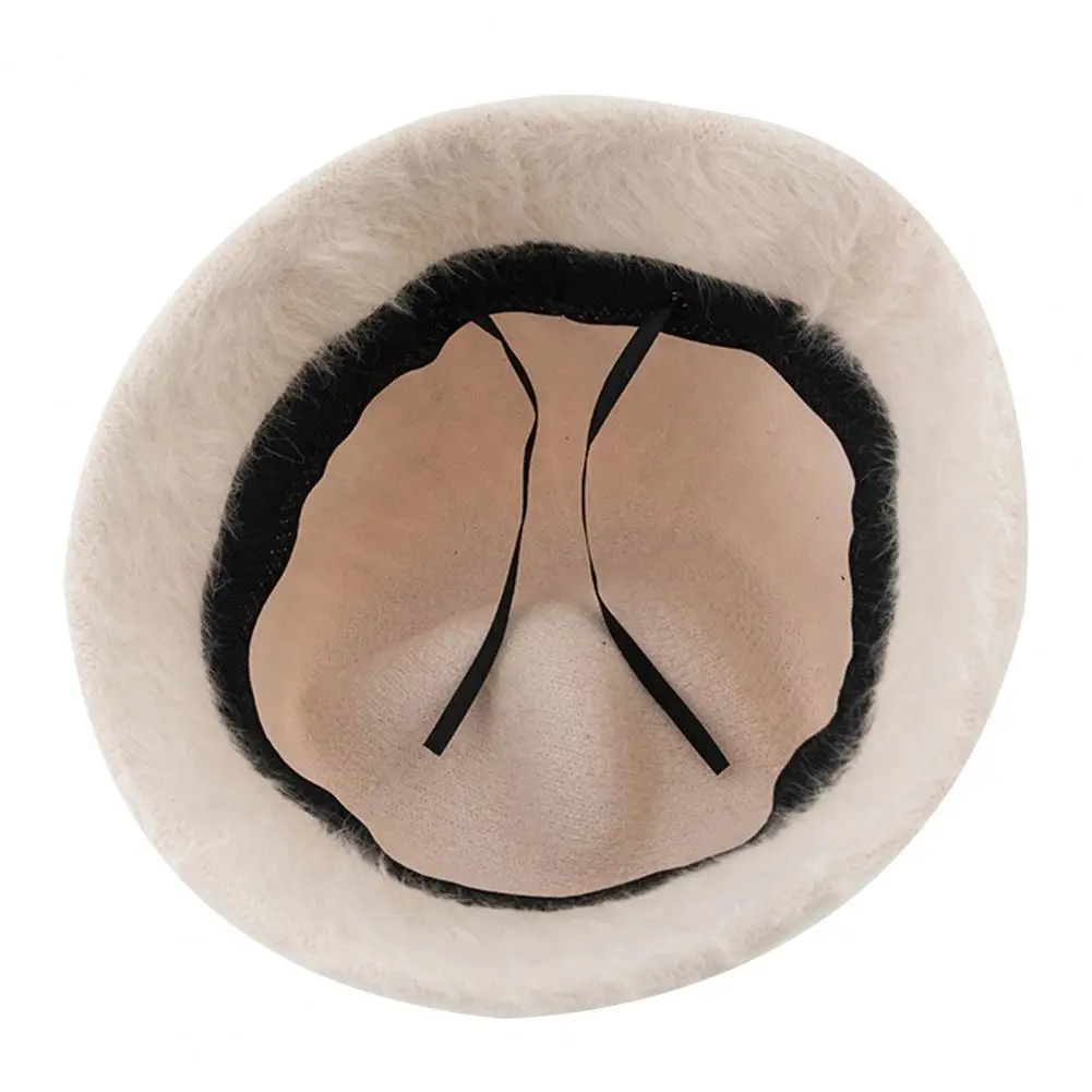 

Women Winter Outdoor Warm Rabbit Fur Fisherman Hat Solid Color Basin Bucket Cap