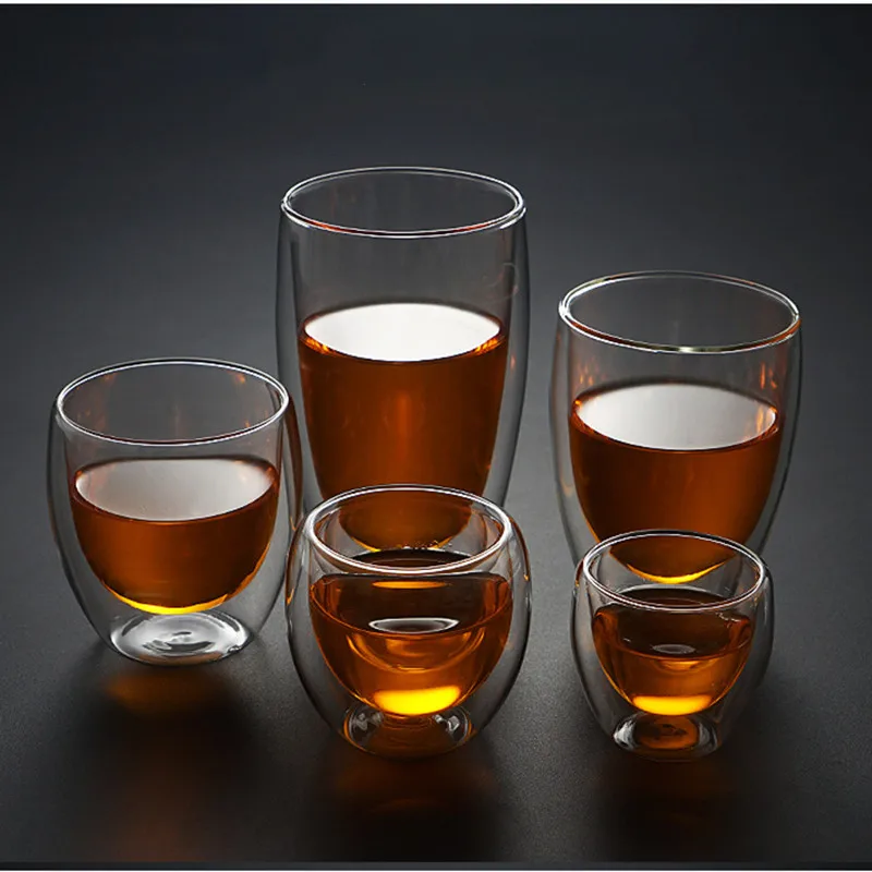 Термостойкая стеклянная чашка с двойными стенками 80-450 мл чашки для пива кофе