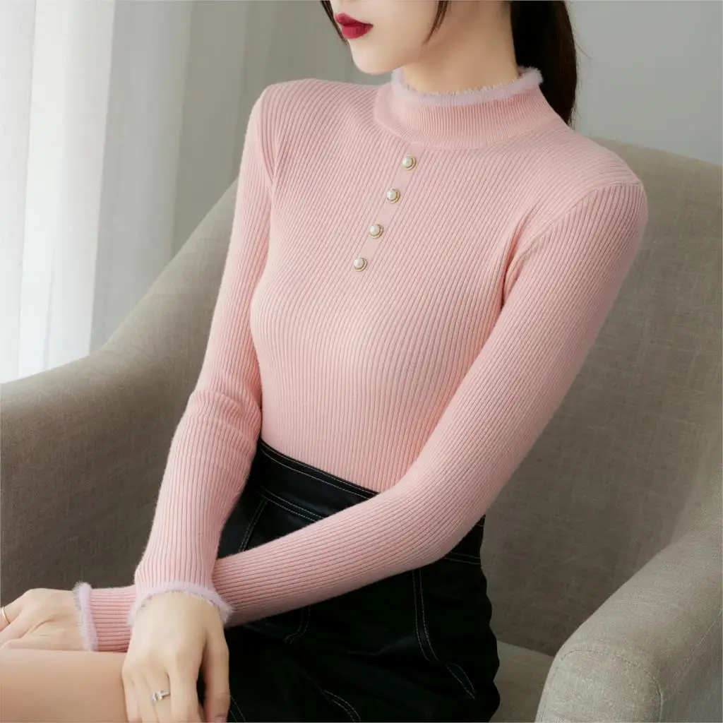 

Women knitted cotton 2019 Women Sweater Autumn and Winter New Turtleneck slim Sweater Pullover Warm Soft Full Sleeve