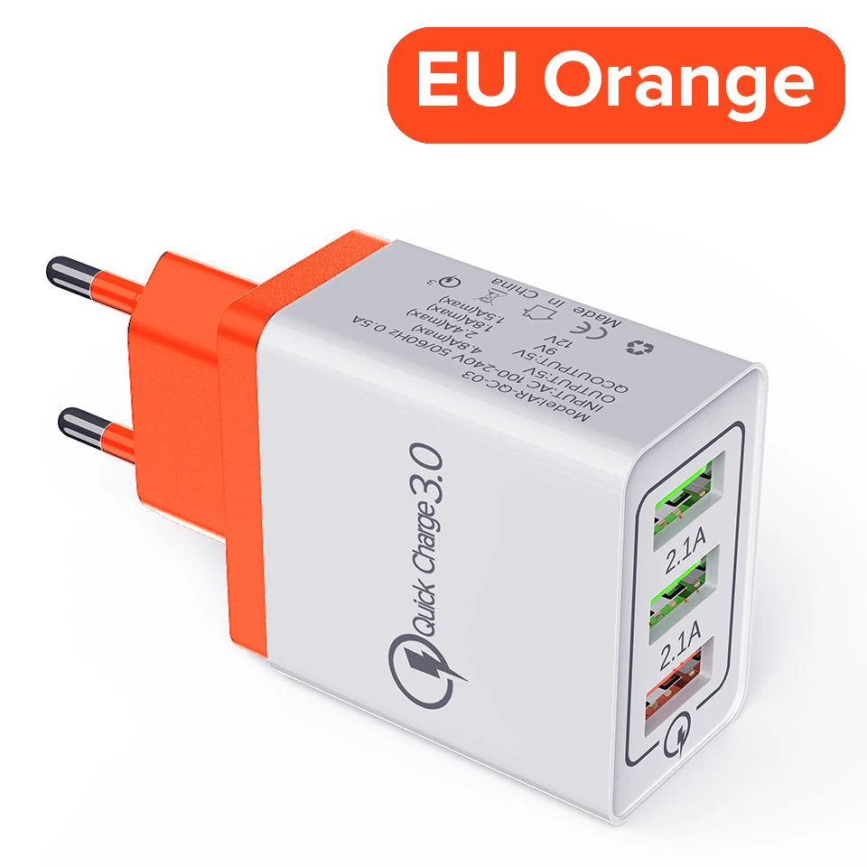 Venroii 3 USB зарядное устройство для мобильного телефона QC3.0 EU разъем для iPhone XR X Xiaomi Смартфон быстрая зарядка для huawei Быстрая зарядка