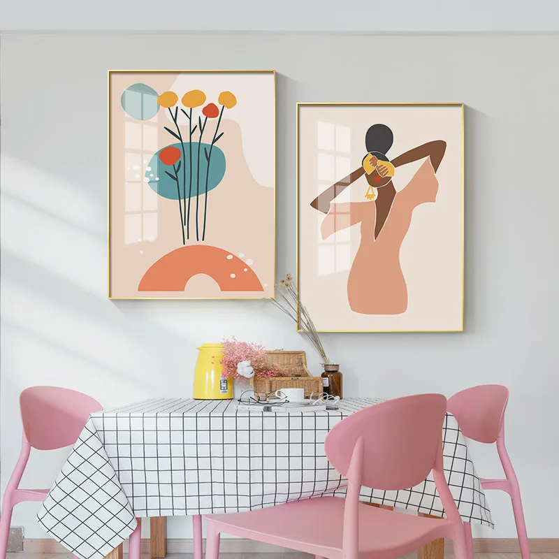 

Abstract Single Line Face Art Leaves Canvas Painting Girl Minimalist Wall Art Wall Posters Print Nordic Picture Home Decor