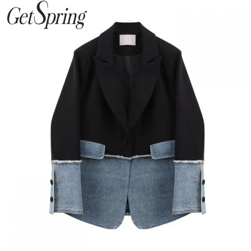 Getвесна Женский блейзер деним пэчворк разные цвета нестандартные женские