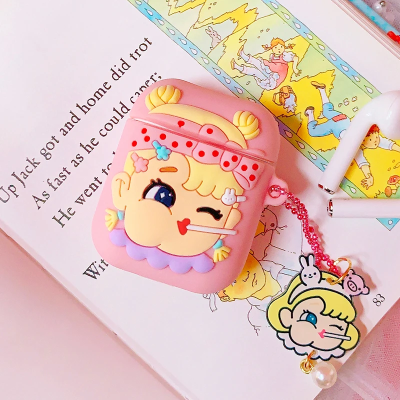 Новый мультфильм силиконовый наушник чехол для Apple AirPods 2 милый Kawaii розовый