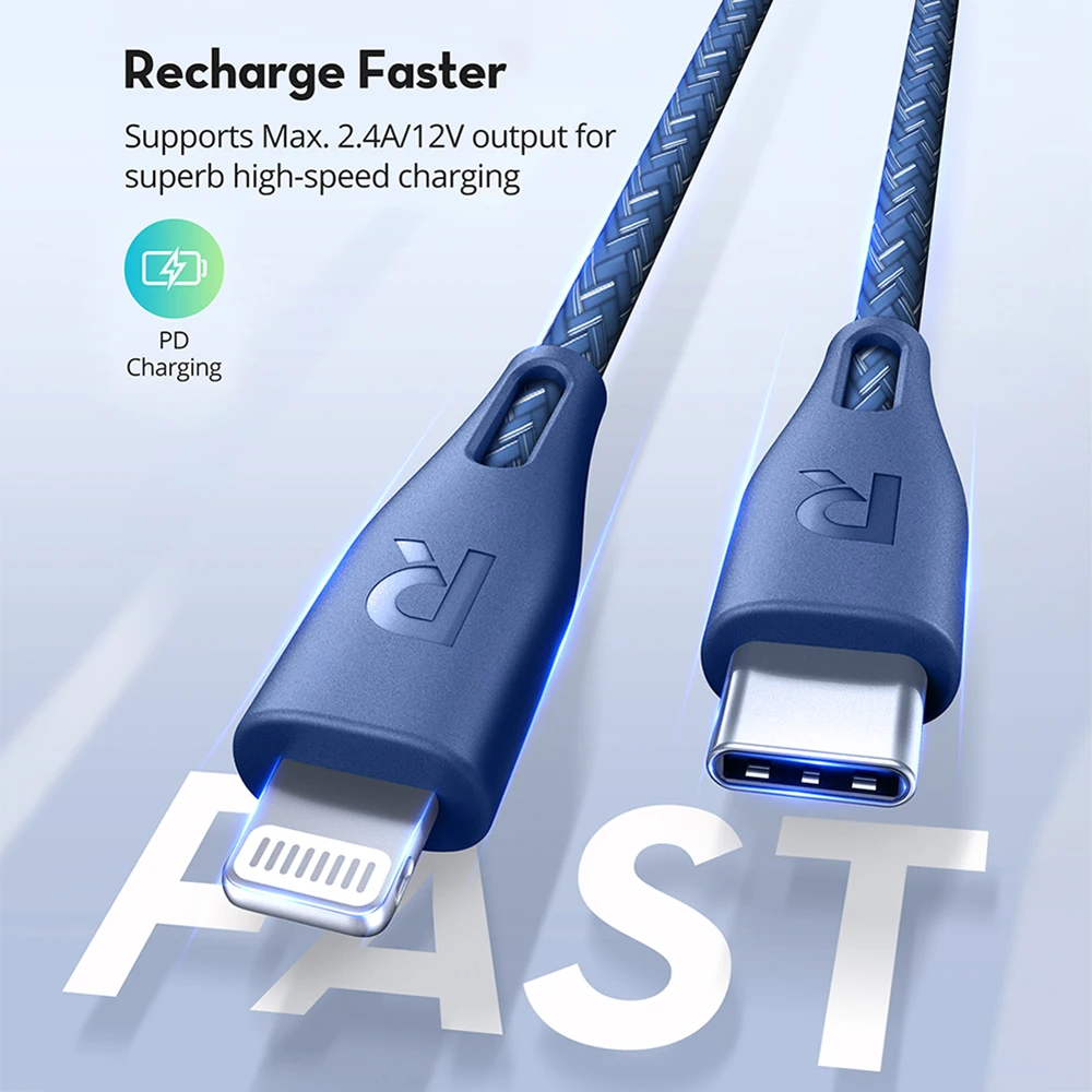 

Кабель зарядный RAVPower 0,3/1,2/2 м с Type-C на Lightning, а/12 В