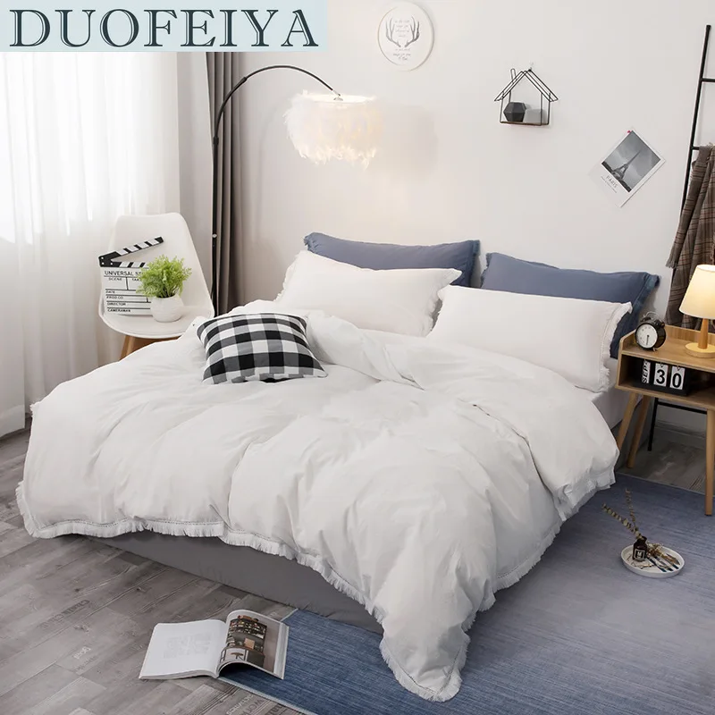

DUOFEIYA Duvet Cover Set Twin Full Queen King Size with Tassel for All Season, Soft Washable Bedding Cover Sets Single Double