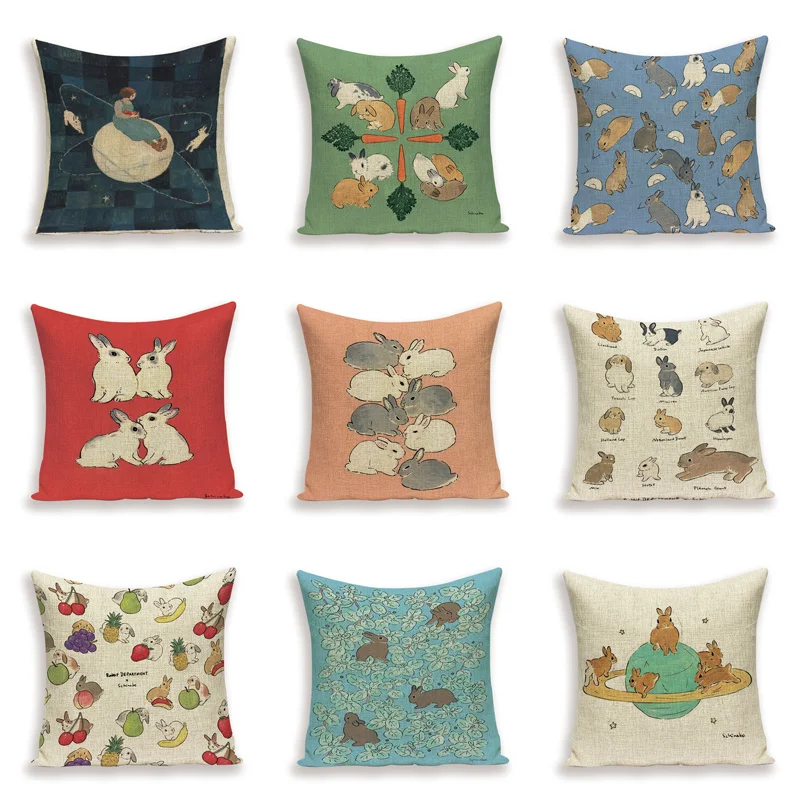 Чехол в виде животного кролика дизайнерский льняной чехол для детской подушки