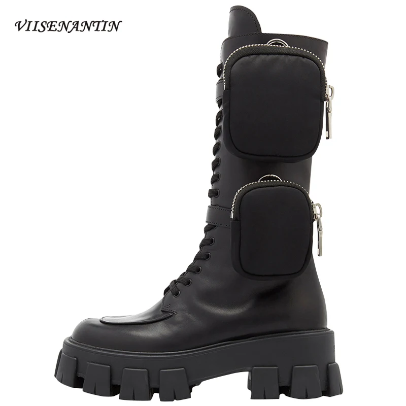 

Женские мотоциклетные ботинки на платформе, водонепроницаемые ботинки из натуральной кожи, на толстой подошве, с пряжкой и ремешком, до сер...