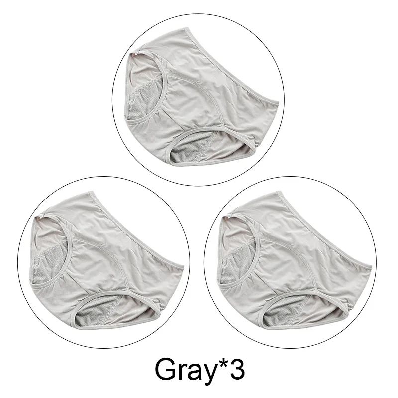 Gray-3 3 шт./лот 5XL плюс Размер менструальные трусики женское нижнее белье хлопок период герметичные трусы период физиологические трусики нижнее белье - Цвет: Gray-3