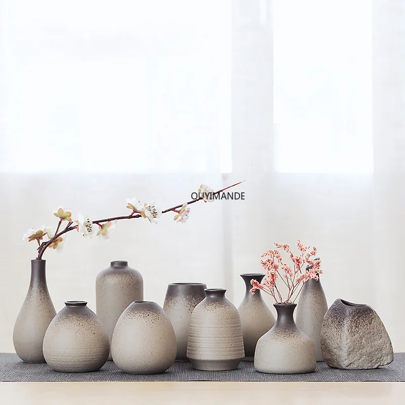 

China pottery small vase retro flower floral ceramic decorative container vase modern home decoration