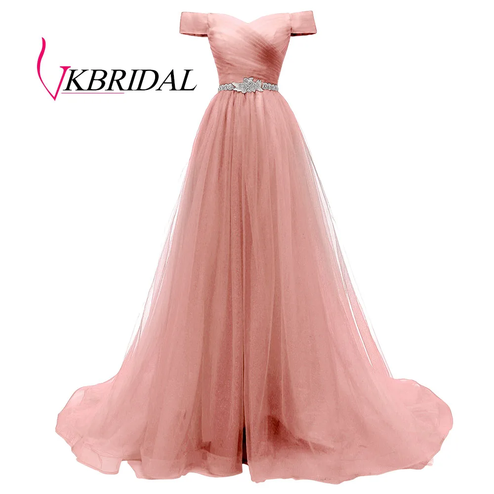 blush VKBRIDAL, Красное длинное вечернее платье с открытыми плечами и поясом, расшитое бисером, винтажные платья для выпускного вечера, vestido de festa, недорогое вечернее платье со шнуровкой на спине - Цвет: blush