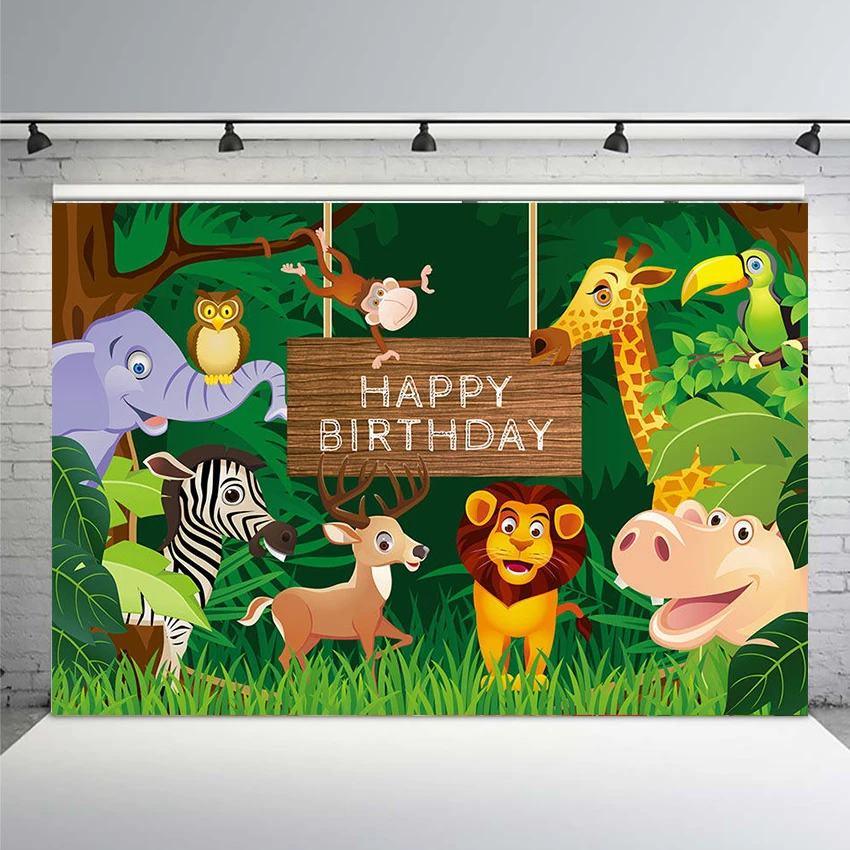 Фон для фотосъемки с изображением джунглей вечеринки в стиле сафари животных