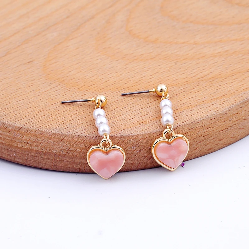 Романтические Розовые Акриловые серьги в форме сердца с имитацией жемчуга для