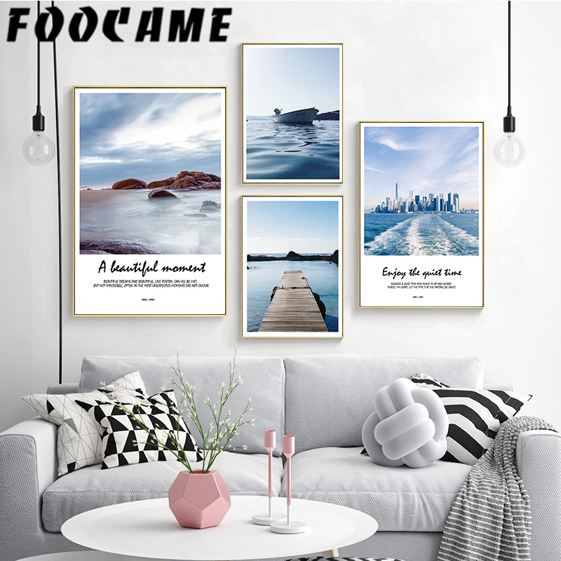 Природный приморский город Пирс риф стены искусства холст морской пейзаж