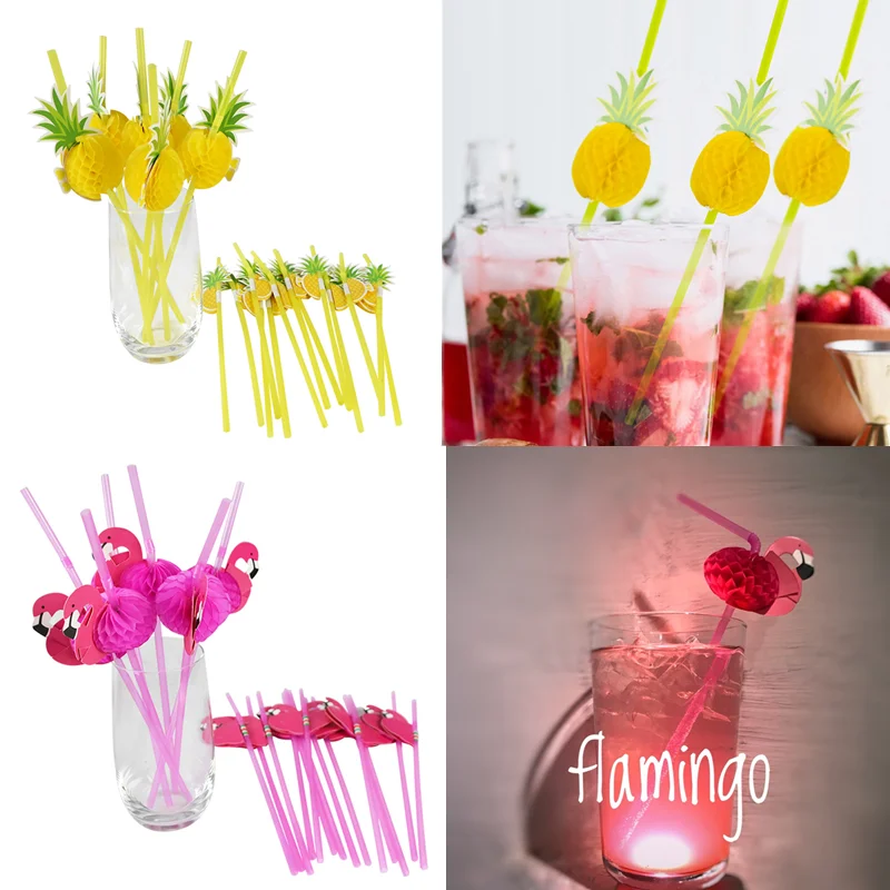 

25/50pcs Flamingo Pineapple Disposable Plastic Straws Summer Hawaiian Beach Pool Wedding Party Supplies Cocktail Drinks Straws