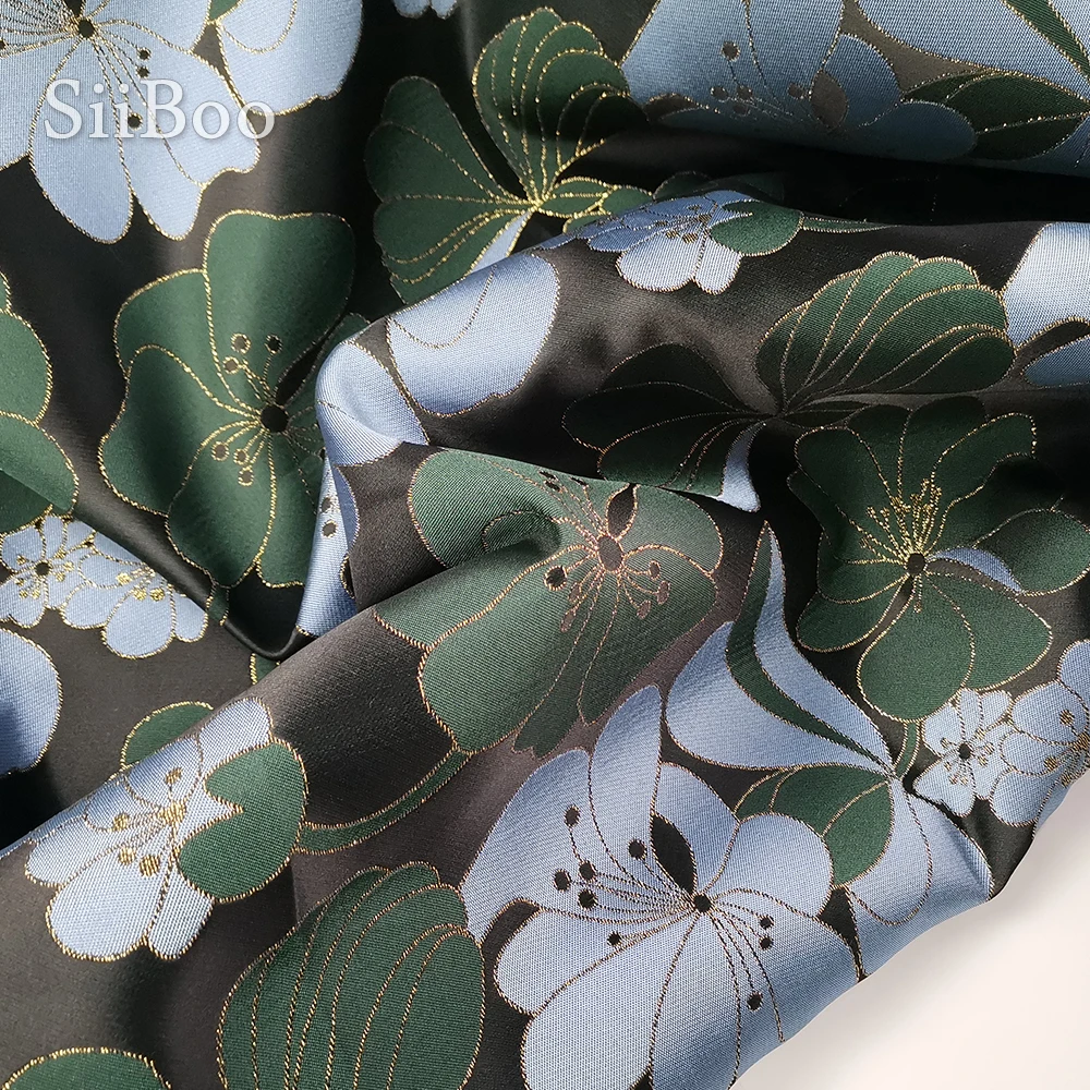 Зеленый синий цветочный Металлик Жаккардовая парча ткань для платья пальто