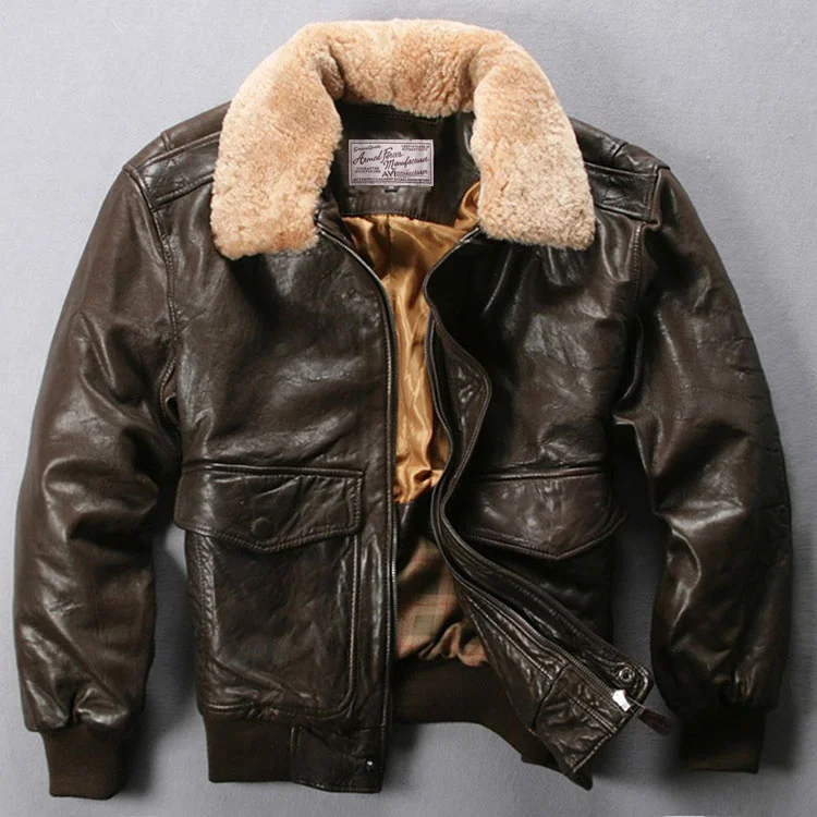 

Fly Avirex Air Force Flight Jacket Fur Collar Genuine Leather Jacket Men Black Brown Sheepskin Coat Winter Bomber Jacket Male